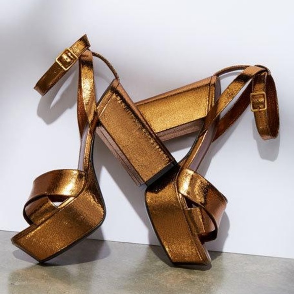 SOLD Saint Laurent Bronze/Gold Leather Platforms - Picture 3 of 8
